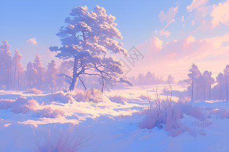 柔和色调下的雪景图片