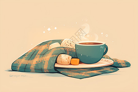 温暖的毯子和热咖啡图片