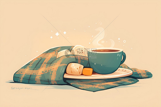 温暖的毯子和热咖啡图片