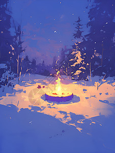 冬夜雪地里的光芒图片