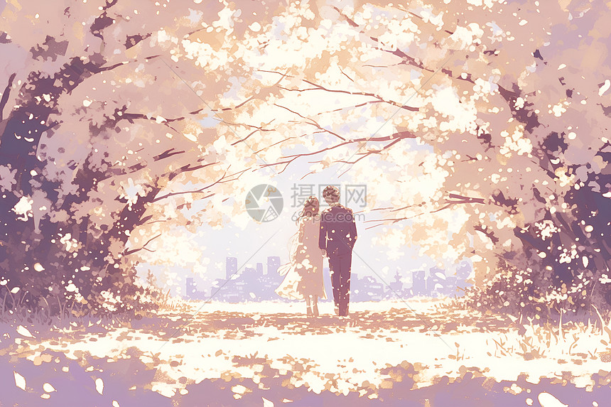 樱花树下的情侣图片