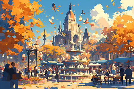 秋天的城市广场图片