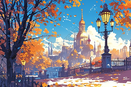 秋天城市的街头图片