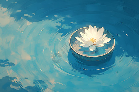 静谧池塘中白花浮动图片