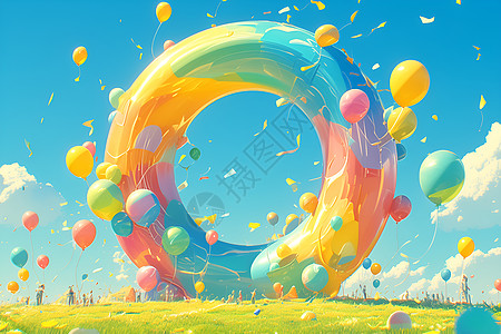 田野上的七彩气球图片