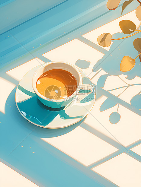 温暖阳光下的咖啡杯图片
