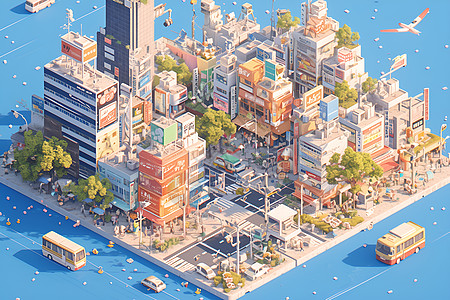 城市繁华繁华城市的建筑群插画