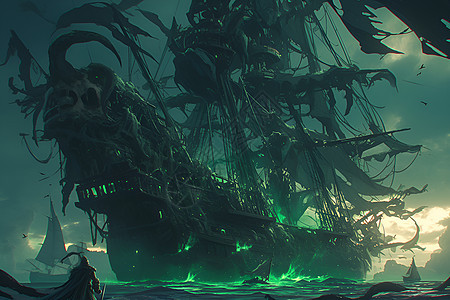幽灵海盗船插画背景图片