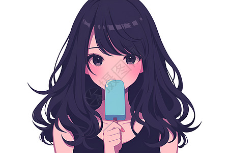 卡通女孩拿着冰淇淋背景图片