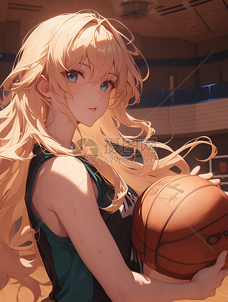 篮球场上的少女图片