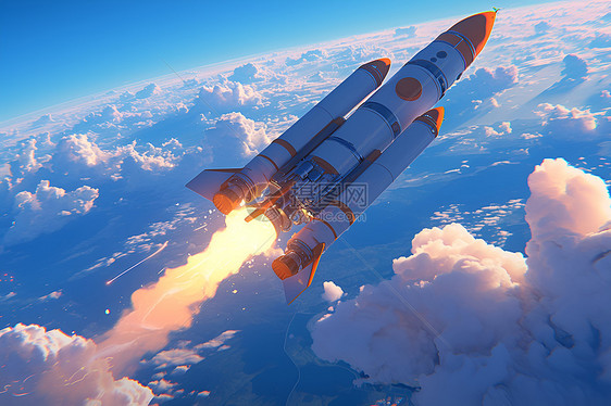 悬浮太空中的火箭图片