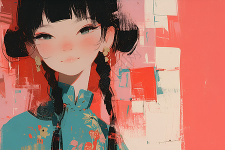 可爱中式少女背景图片