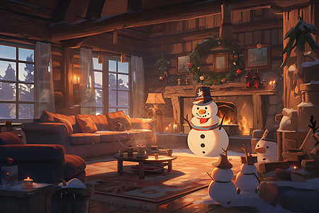 房间内的圣诞雪人背景图片