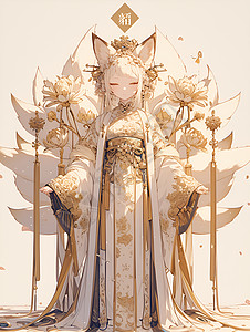 九尾狐仙瑰丽中式婚纱下的女孩图片