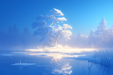 冬天雪地的树木图片