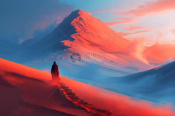 漫游者在沙漠沙丘间图片