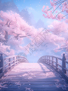 桥上盛开的樱花图片