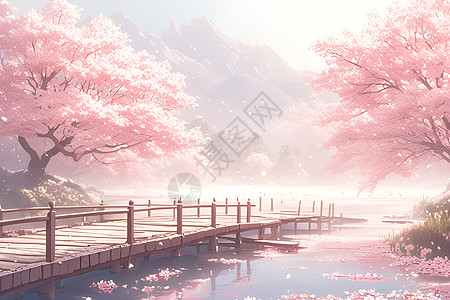 樱花桥下的美丽幽静图片