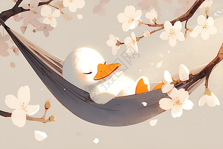 樱花树下甜睡的小鸭子图片