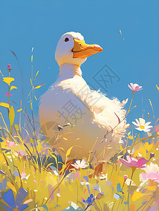 欢乐时刻小鸭子在野花丛中背景图片