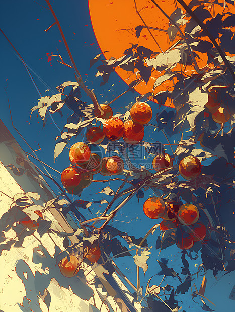 红柿树下的黄昏图片