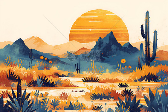 沙漠中的绚丽日落图片