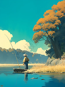 江边钓鱼的风景图片