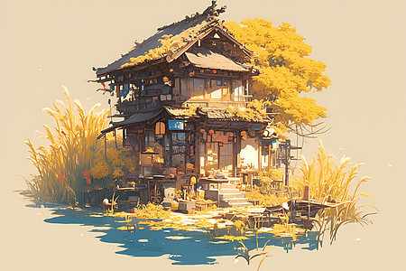 乡村建筑插画图片