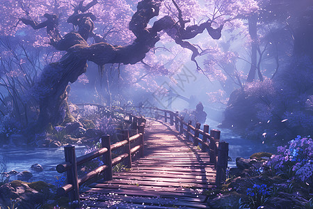 美丽的樱花桥梁图片