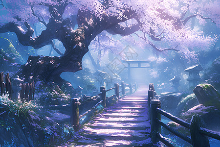美丽迷幻的樱花桥图片