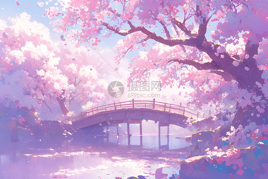 展示的木桥和樱花图片