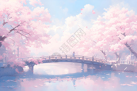 梦幻的桥梁和樱花图片