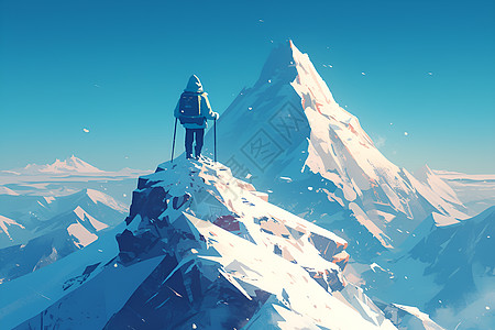 登山人物雪山中的男子插图插画