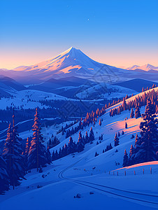 绘画的雪山插画图片