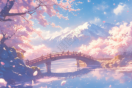 樱花桥下粉色世界图片