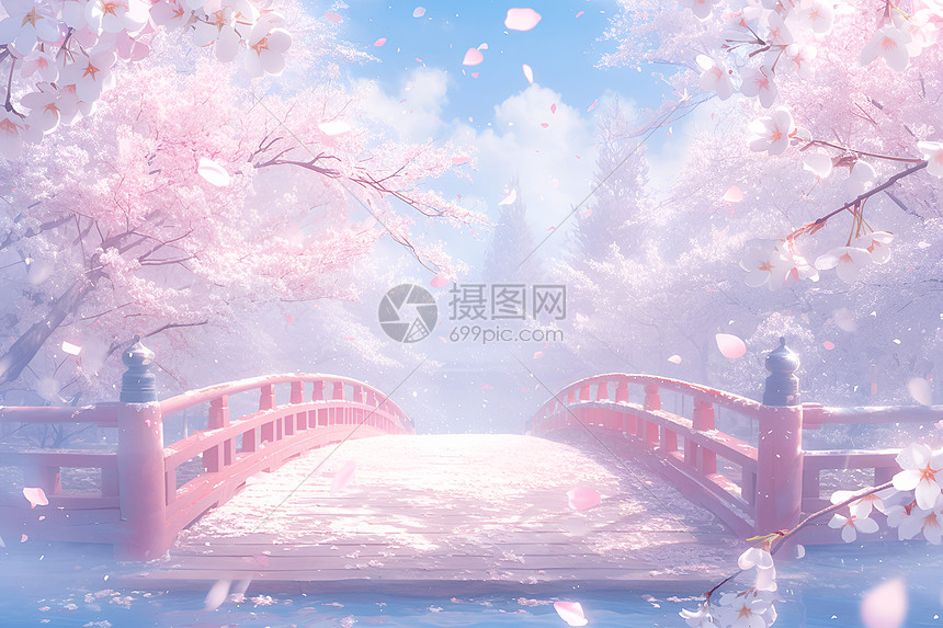 樱花桥下的奇幻时刻图片