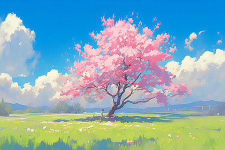 粉色树下的美丽风景图片