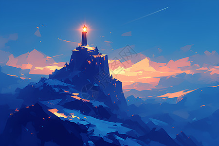 孤立山中的灯塔闪烁图片