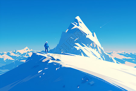 雪山中的男子插画图片