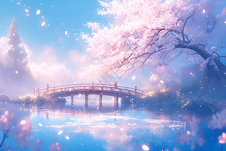 美丽的桃花桥背景图片