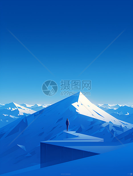 雪山中漫步的人物图片