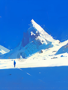 雪山中行走的人物插图图片