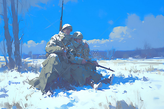 雪地中的两位士兵图片