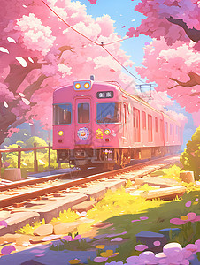行驶的粉色小火车图片