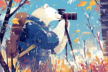 森林中的摄影师熊图片