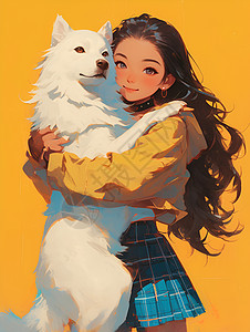 少女怀抱白色狗狗图片