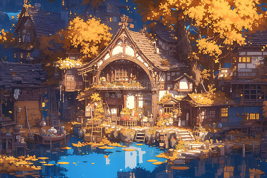 幻境中的秋季房子图片