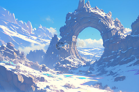 冰雪世界中的石拱门图片