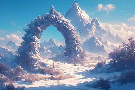 雪景石拱门图片
