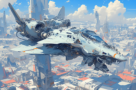 未来飞船在城市上空图片